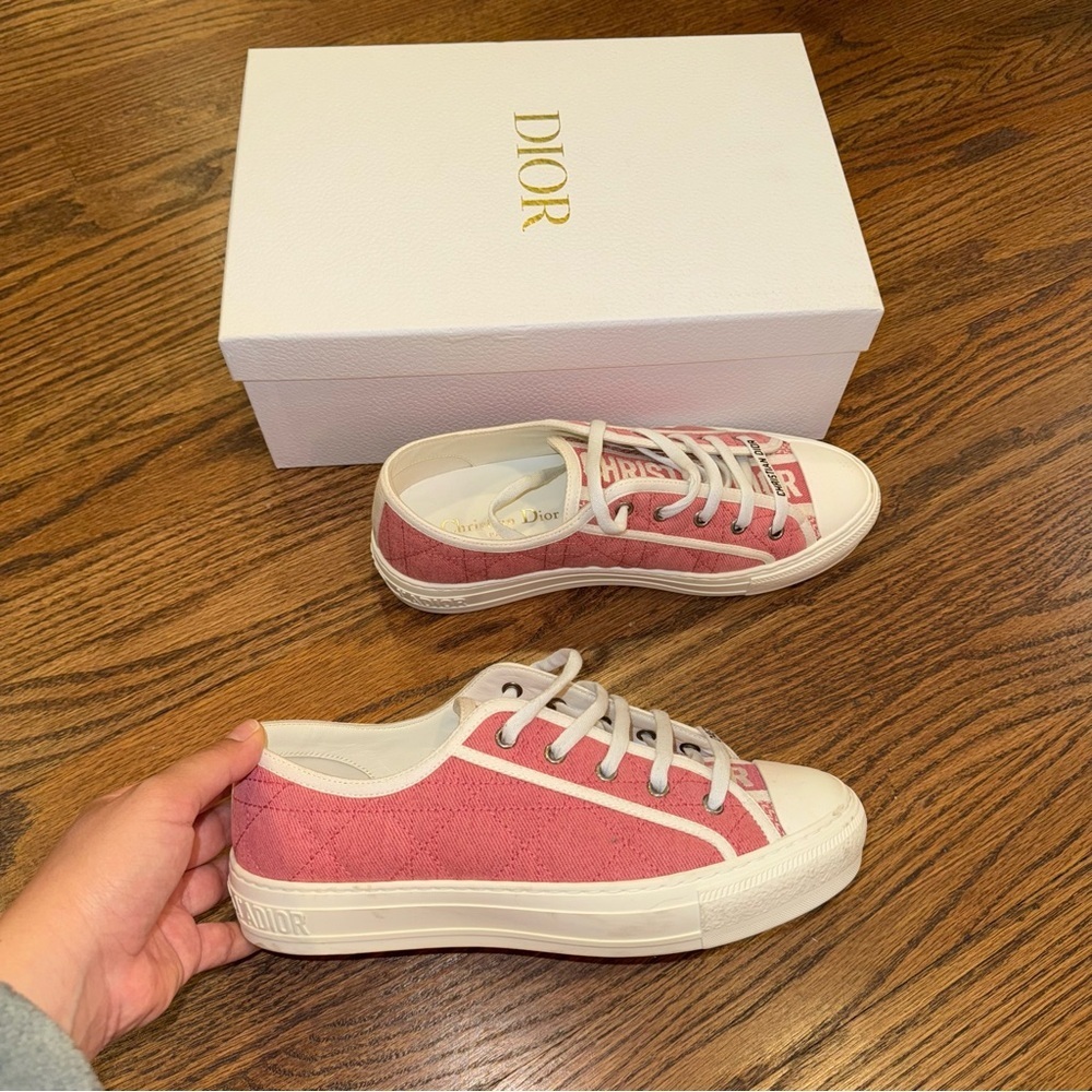 Size 9.5 Christian Dior Walk'n'Dior Canvas Sneakers Pink - Picture 2 of 14